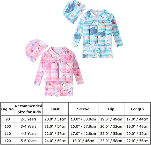 IDOPIP Kids Baby Boys Girls Float Suit Printed Floatation Swimsuit with Adjustable Buoyancy Floating Swimwear Toddler One Piece Bathing Suit Long Sleeve Swimming Beachwear with Cap Pink 2-3 Years in Kuwait