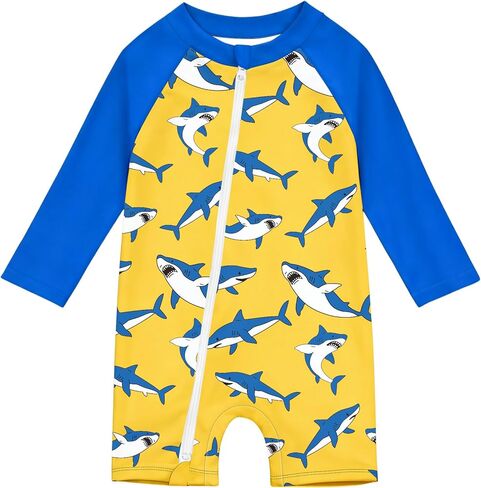 Baby Boy Swimsuit 2 Way Zipper or Snap Bottom One Piece Bathing Suit Long Sleeve Rash Guard Toddler Swimwear in Kuwait