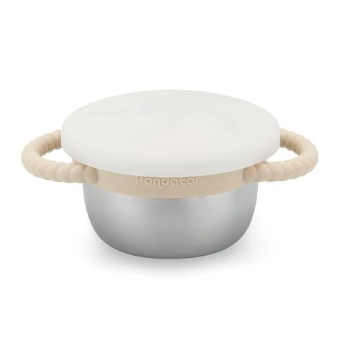 PandaEar 2 Pack Stainless Steel Toddler Snack Cups, Spill Proof Snack Containers with Silicone Food Catcher & Handles, 9 oz Baby Snack Cup Holder with Lid for Kids, Dishwasher Safe (Beige & Sage) in Saudi Arabia