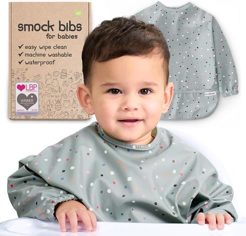 Waterproof Smock Baby Bibs for Eating (6-24 Months) | Long Sleeve Bib for Baby Led Weaning,Toddler Feeding Bibs and Art Smock for Painting, Silicone Bib Alternative in Saudi Arabia