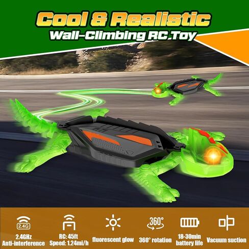RC Wall Climbing Gecko with Glow-in-The-Dark, Remote Control Gecko Toy for Kids, Floor & Wall Crawling, Glowing Eyes, 360° Rotating, Upgrade Low Noise, Christmas Birthday Gifts for Boys & Girls in Kuwait