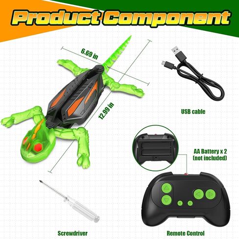 RC Wall Climbing Gecko with Glow-in-The-Dark, Remote Control Gecko Toy for Kids, Floor & Wall Crawling, Glowing Eyes, 360° Rotating, Upgrade Low Noise, Christmas Birthday Gifts for Boys & Girls in Kuwait