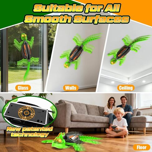 RC Wall Climbing Gecko with Glow-in-The-Dark, Remote Control Gecko Toy for Kids, Floor & Wall Crawling, Glowing Eyes, 360° Rotating, Upgrade Low Noise, Christmas Birthday Gifts for Boys & Girls in Kuwait