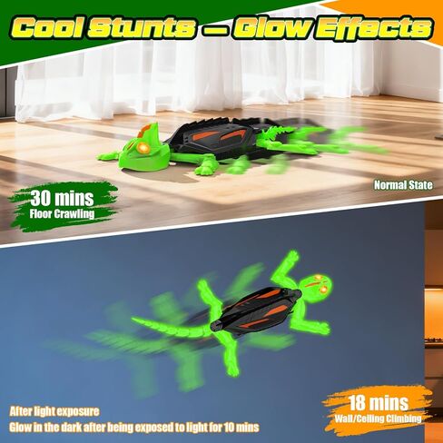 RC Wall Climbing Gecko with Glow-in-The-Dark, Remote Control Gecko Toy for Kids, Floor & Wall Crawling, Glowing Eyes, 360° Rotating, Upgrade Low Noise, Christmas Birthday Gifts for Boys & Girls in Kuwait