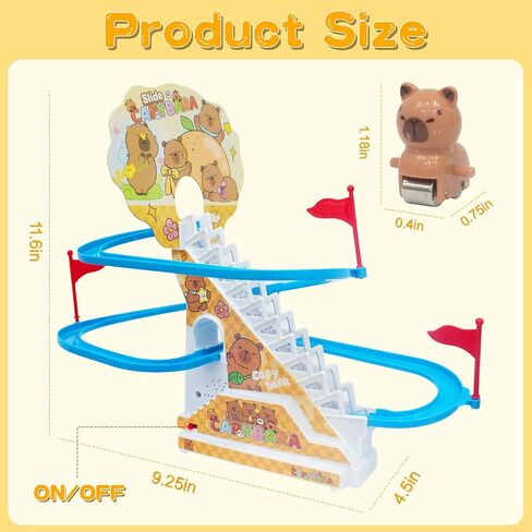 Roller Coaster Toys for Toddlers, Climbing Stairs Slide Toy Set with Flashing Lights & Music On/Off Button, Birthday Capybara Gifts for Boys Girls Kids in Kuwait