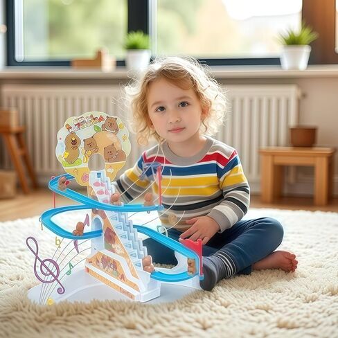 Roller Coaster Toys for Toddlers, Climbing Stairs Slide Toy Set with Flashing Lights & Music On/Off Button, Birthday Capybara Gifts for Boys Girls Kids in Kuwait