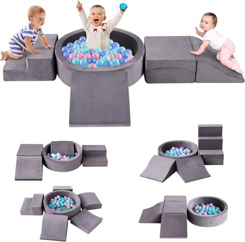 Toddler Climbing Toys Indoor for 1-3, Baby Foam Climbing Blocks with Ball Pit, Climbing Toys for Toddlers 1 Year Old, Baby Soft Play Set Modular Crawling Sliding Play Activity (Balls Not Included) in Kuwait