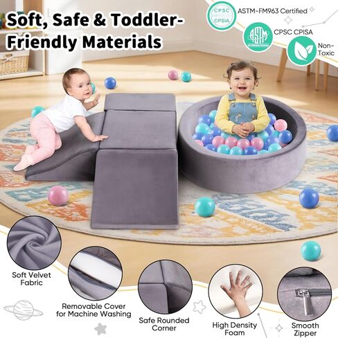 Toddler Climbing Toys Indoor for 1-3, Baby Foam Climbing Blocks with Ball Pit, Climbing Toys for Toddlers 1 Year Old, Baby Soft Play Set Modular Crawling Sliding Play Activity (Balls Not Included) in Kuwait