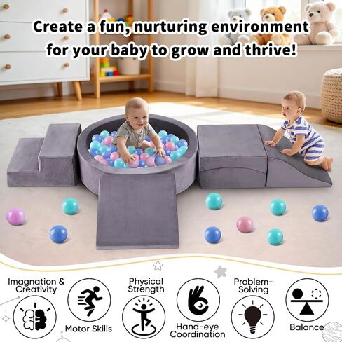 Toddler Climbing Toys Indoor for 1-3, Baby Foam Climbing Blocks with Ball Pit, Climbing Toys for Toddlers 1 Year Old, Baby Soft Play Set Modular Crawling Sliding Play Activity (Balls Not Included) in Kuwait