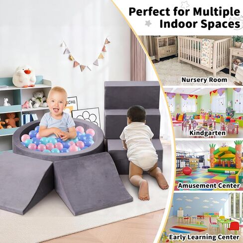Toddler Climbing Toys Indoor for 1-3, Baby Foam Climbing Blocks with Ball Pit, Climbing Toys for Toddlers 1 Year Old, Baby Soft Play Set Modular Crawling Sliding Play Activity (Balls Not Included) in Kuwait