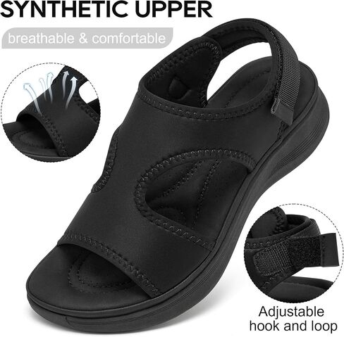Ecetana Womens Comfortable Walking Sandals Arch Support Summer Sport Shoes | Adjustable hook-loop strap - soft orthopedic cushioned footbed - non-slip sole for long walks, travel, casual outdoor wear in Saudi Arabia