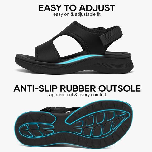 Ecetana Womens Comfortable Walking Sandals Arch Support Summer Sport Shoes | Adjustable hook-loop strap - soft orthopedic cushioned footbed - non-slip sole for long walks, travel, casual outdoor wear in Saudi Arabia