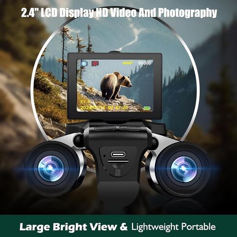 مناظير كاميرا رقمية 2 في 1 للبالغين، 12x32 HD مع شاشة LCD 2.4 بوصة، تسجيل فيديو 48 ميجابكسل و2.5K، تكبير رقمي 8X لمشاهدة الطيور والحفلات الموسيقية والسفر 32 جيجابايت in Kuwait