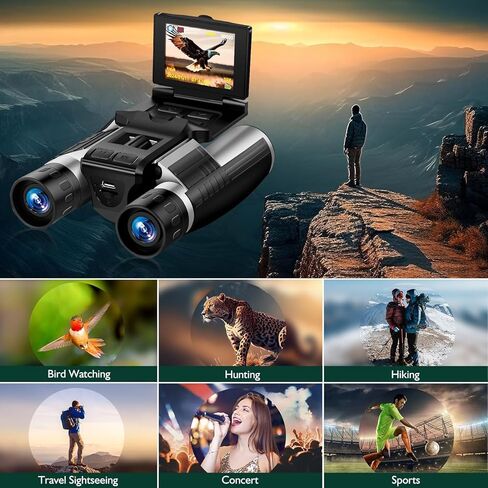 مناظير كاميرا رقمية 2 في 1 للبالغين، 12x32 HD مع شاشة LCD 2.4 بوصة، تسجيل فيديو 48 ميجابكسل و2.5K، تكبير رقمي 8X لمشاهدة الطيور والحفلات الموسيقية والسفر 32 جيجابايت in Kuwait