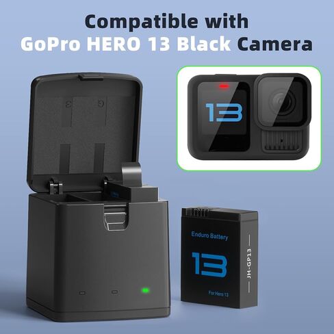 2 Packs Batteries 2100mAh Compatible with GoPro Hero 13 Black Camera with 3 Slot Battery Charging Station (Charger & 2 Batteries) in Kuwait