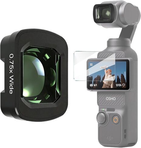 عدسة مغناطيسية ذات زاوية واسعة عالية الدقة لـ DJI Osmo Pocket 3 Pocket 4، زجاج بصري مطلي متعدد الطبقات، مع صندوق محمول وواقي شاشة in Kuwait