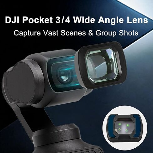 عدسة مغناطيسية ذات زاوية واسعة عالية الدقة لـ DJI Osmo Pocket 3 Pocket 4، زجاج بصري مطلي متعدد الطبقات، مع صندوق محمول وواقي شاشة in Kuwait