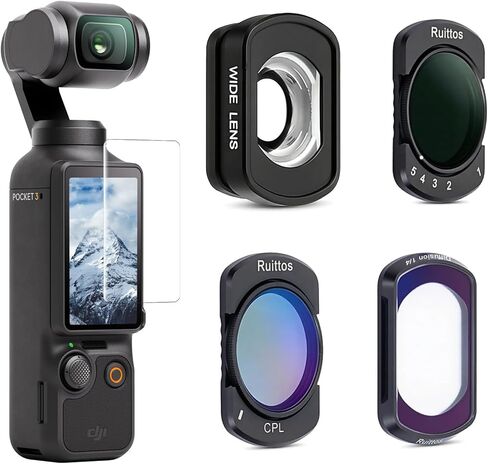 Wide-Angle Lens Compatible with DJI Osmo Pocket 4 &3, Multi-Coated/Optical Glass (Attach The Wide-Angle Lens to Expand The FOV to 112° and Capture More in Every Frame (Wide. ND2-32, CPL &1/4) in Saudi Arabia