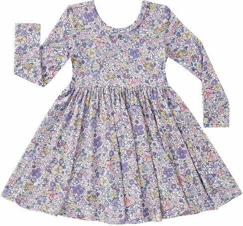 pureborn Baby Toddler Girl Viscose from Bamboo Dress 2-5T | OEKO-TEX Certified, buttery soft, silky smooth, skin-friendly, breathable, twirly flowy skirt, long sleeves, all-over prints in Saudi Arabia