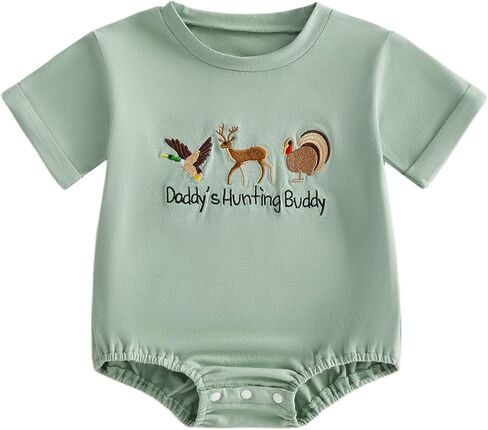 Ayalinggo Baby Boy Summer Clothes Mallard Duck Embroidery Newborn Bubble Romper Short Sleeve Bodysuit Infant Hunting Clothing in Kuwait