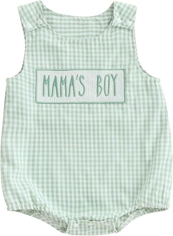ملابس KMBANGI Mama's Boy Baby Boy بدون أكمام رومبير سموكيد للأولاد رومبير عام قصير ملابس عيد الأم للأطفال الرضع 0-18 شهرًا in Kuwait