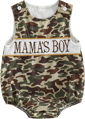 ملابس KMBANGI Mama's Boy Baby Boy بدون أكمام رومبير سموكيد للأولاد رومبير عام قصير ملابس عيد الأم للأطفال الرضع 0-18 شهرًا in Kuwait