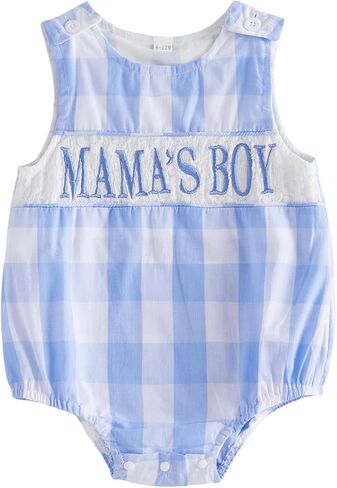 ملابس KMBANGI Mama's Boy Baby Boy بدون أكمام رومبير سموكيد للأولاد رومبير عام قصير ملابس عيد الأم للأطفال الرضع 0-18 شهرًا in Kuwait