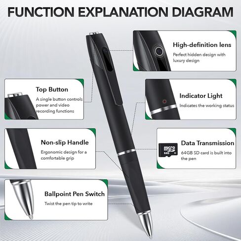 1080P Full HD Hidden Camera Pen, Security Camera for Home & Nanny Use, Long Battery Life, Easy One-Button Operation (2026 Upgrade) in Kuwait