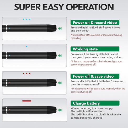 1080P Full HD Hidden Camera Pen, Security Camera for Home & Nanny Use, Long Battery Life, Easy One-Button Operation (2026 Upgrade) in Kuwait