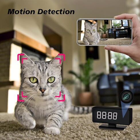 WiFi Hidden Full HD 4k Camera Clock - Nanny Cam with 145° Wide-Angle Lens, Night Vision & Motion Detection, Wireless Indoor Hidden Camera for Home Security Monitoring in Kuwait