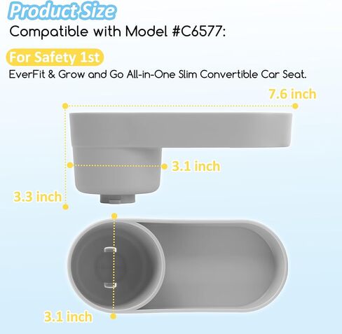 Cup Holder Replacement with Snack Tray for Safety 1st EverFit/Grow and Go Child Car Seat, Travel Tray with Cup Holder, Child Car Seat Accessory, Dishwasher Safe, Great Partner for Parent, Grey in Kuwait