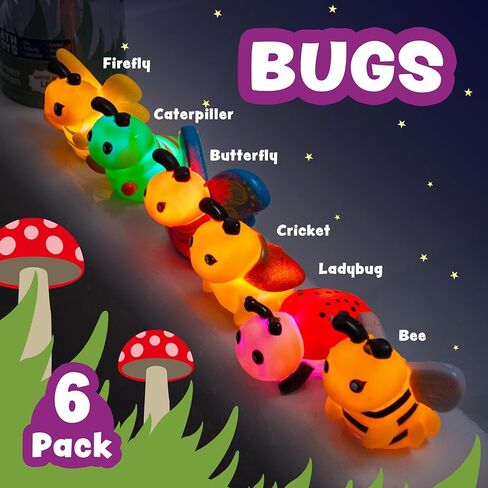 ألعاب الاستحمام المضيئة من Tub Works® Bugs™، 6 عبوات | ألعاب مضيئة تعمل بالماء فلاش وتغيير اللون | ألعاب استحمام سهلة الإمساك للأطفال والبنات الصغار | توهج البق للأطفال | ألعاب حوض الاستحمام الحسية مع أضواء الحمام in Kuwait