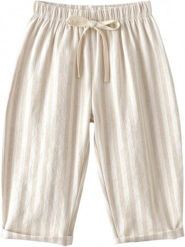 Toddler Baby Linen Pants Boy Spring Clothes Striped Toddler Pants Stretchy Drawstring Elastic Waisted Trousers 3M-5T in Saudi Arabia