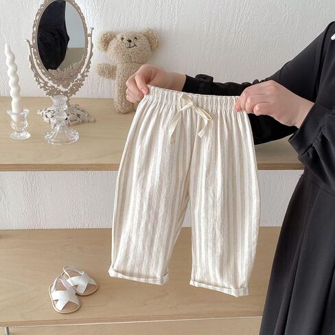 Toddler Baby Linen Pants Boy Spring Clothes Striped Toddler Pants Stretchy Drawstring Elastic Waisted Trousers 3M-5T in Saudi Arabia