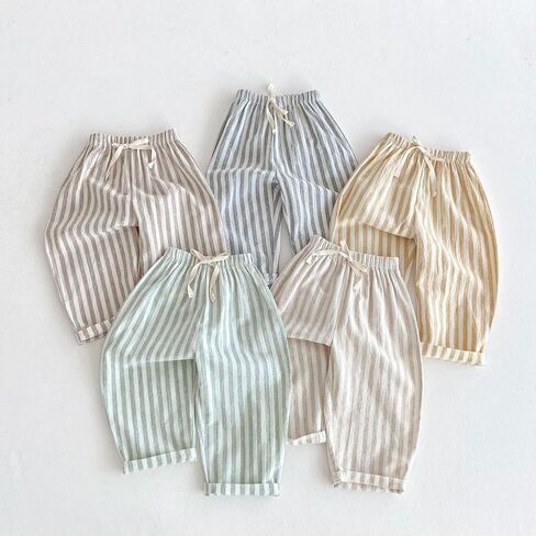 Toddler Baby Linen Pants Boy Spring Clothes Striped Toddler Pants Stretchy Drawstring Elastic Waisted Trousers 3M-5T in Saudi Arabia