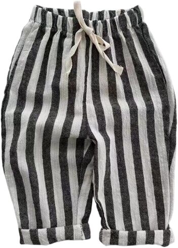 Toddler Baby Linen Pants Boy Spring Clothes Striped Toddler Pants Stretchy Drawstring Elastic Waisted Trousers 3M-5T in Saudi Arabia