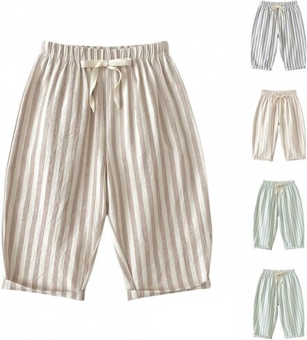 Toddler Baby Linen Pants Boy Spring Clothes Striped Toddler Pants Stretchy Drawstring Elastic Waisted Trousers 3M-5T in Saudi Arabia