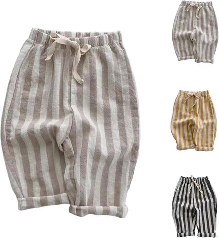 Toddler Baby Linen Pants Boy Spring Clothes Striped Toddler Pants Stretchy Drawstring Elastic Waisted Trousers 3M-5T in Saudi Arabia