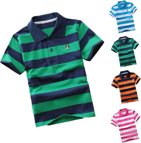Toddler Baby Boys Short Sleeve Polo Shirts Cute Cartoon Animal Embroidery Uniform Shirt Button Closure Collared Tops in Saudi Arabia