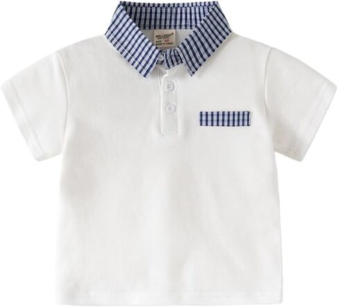 Toddler Boys' Short-Sleeve Polo Shirt Stripe Contrast Collar & Pocket Top Casual Tee for Summer Daily Wear in Kuwait