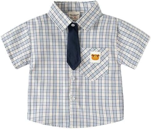 Children's top Boys and Girls Short-Sleeved Turtleneck Polo Baby Grid tie Shirts Summer Tops in Saudi Arabia