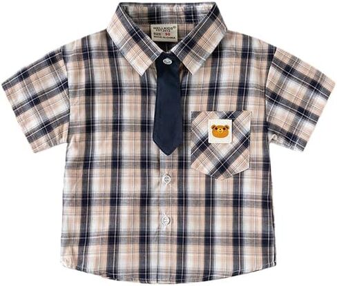 Children's top Boys and Girls Short-Sleeved Turtleneck Polo Baby Grid tie Shirts Summer Tops in Saudi Arabia