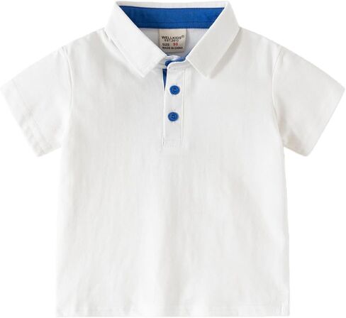 Toddler Boys' Short-Sleeve Polo Shirt, Contrast Collar & Placket Top, Casual Pique Knit Tee for Summer Daily Wear in Kuwait