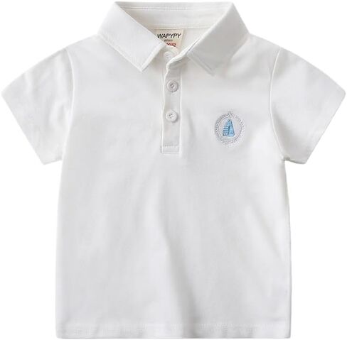 Toddler Boys' Short-Sleeve Polo Shirt, Embroidered Crest Chest Detail, Casual Tee for Summer Daily Wear in Kuwait