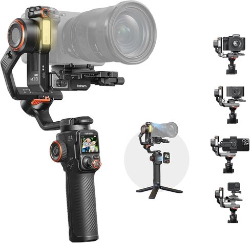 مثبت الكاميرا hohem iSteady MT3 Pro مع تتبع الذكاء الاصطناعي، انحراف 4 في 1 للكاميرا بدون مرآة/مدمجة/الحركة والهواتف الذكية، جهاز تحكم عن بعد بشاشة لمس 1.4 بوصة قابل للفصل، حمولة 2.5 كجم/5.5 رطل، ضوء ملء CCT/RGB in Kuwait