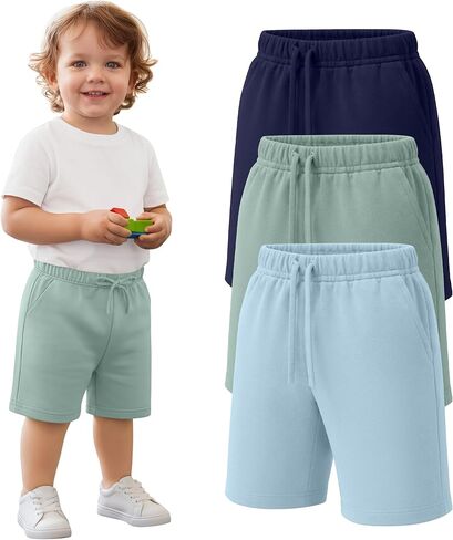 3 Pack Toddler Boys Shorts Drawstring Elastic Waist Summer Casual Sweatshort Kids Soft Athletic Short with Pockets in Kuwait