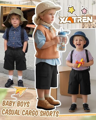 Xaatren Toddler Boys Cargo Shorts Athletic Baby Pull on Wide Leg Casual Shorts Summer Loose Knee Length Pant with Pockets in Saudi Arabia
