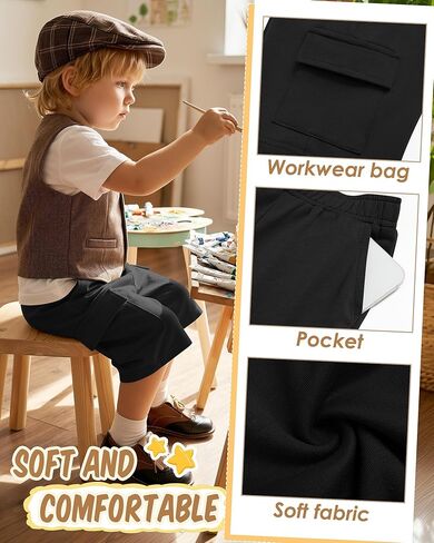 Xaatren Toddler Boys Cargo Shorts Athletic Baby Pull on Wide Leg Casual Shorts Summer Loose Knee Length Pant with Pockets in Saudi Arabia