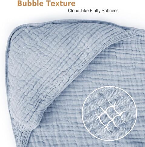 2 Pack Baby Hooded Bath Towel Muslin Cotton 32x32 Inches Brown and Misty Blue Neutral Style Elegant Colors Ultra Soft Absorbent in Kuwait