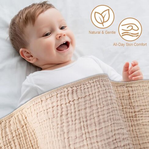 2 Pack Baby Hooded Bath Towel Muslin Cotton 32x32 Inches Brown and Misty Blue Neutral Style Elegant Colors Ultra Soft Absorbent in Kuwait